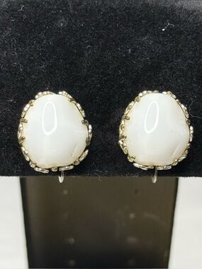 Miriam Haskell Vintage Milk Glass Earrings
